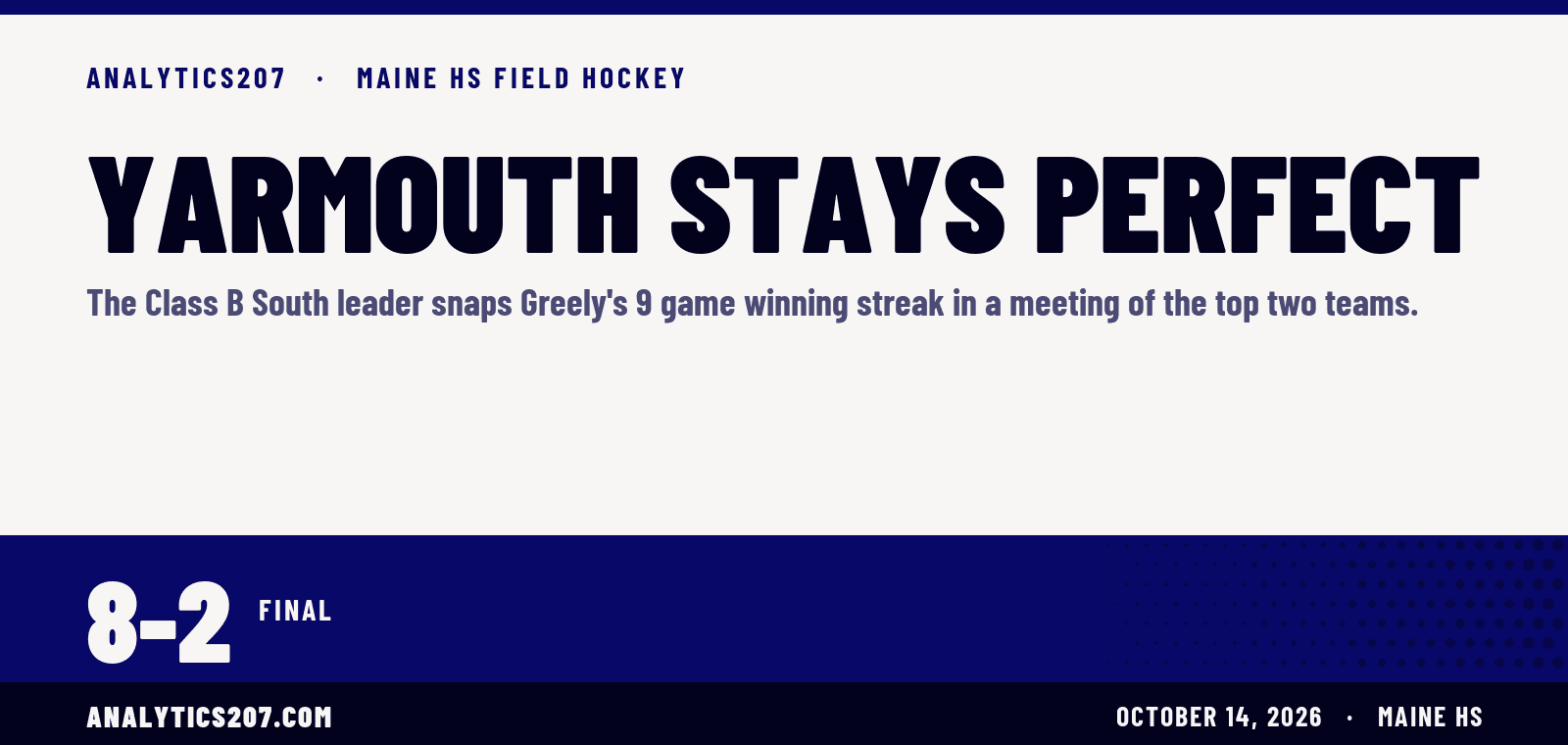 Yarmouth tops Greely 8-2 to stay perfect at 12-0
